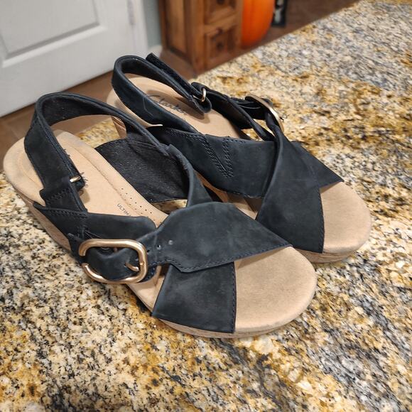 Clarks Collection Black Wedge Sandals Size 6M ID 201171424035 - Picture 2 of 12
